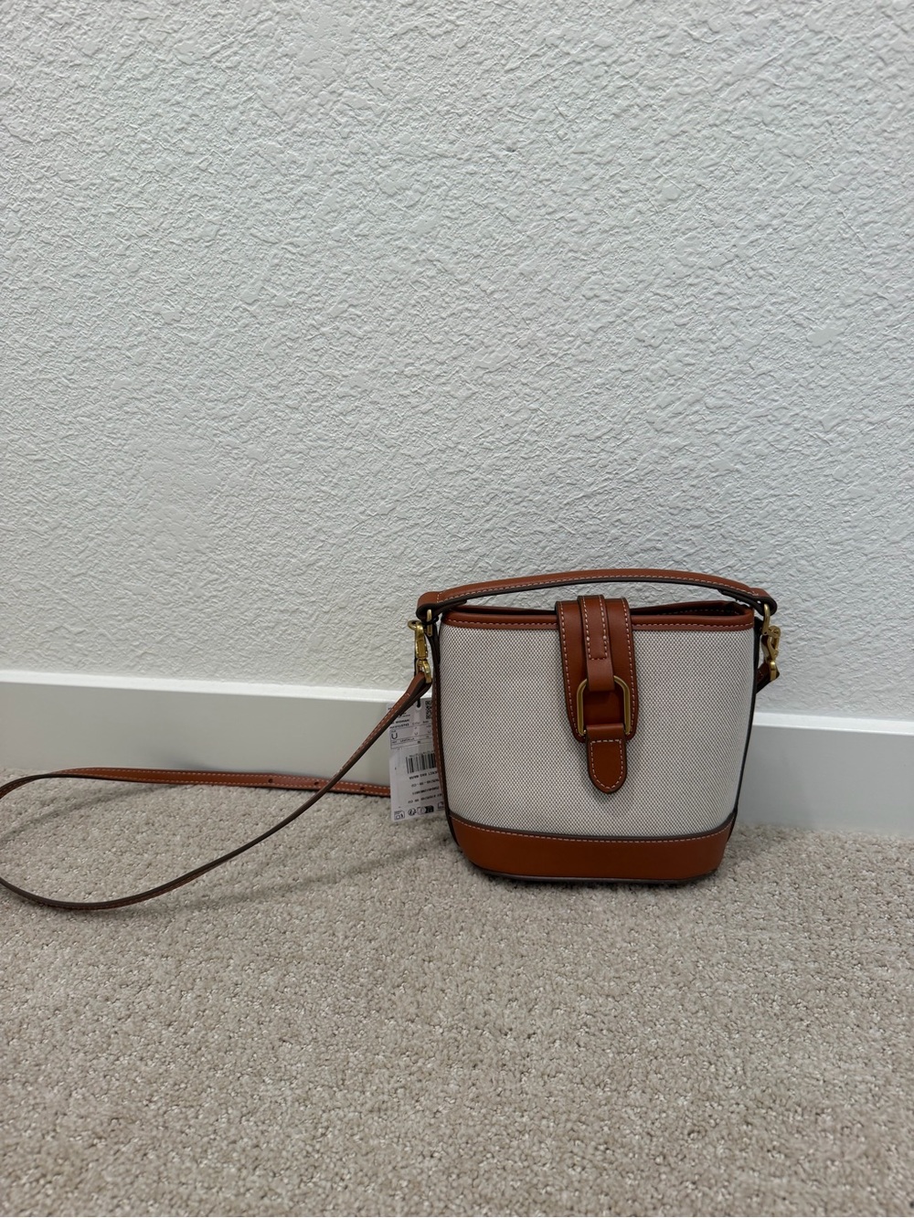 Mango Mara Women’s Canvas and Leather Crossbody Bag - Cream & Tan